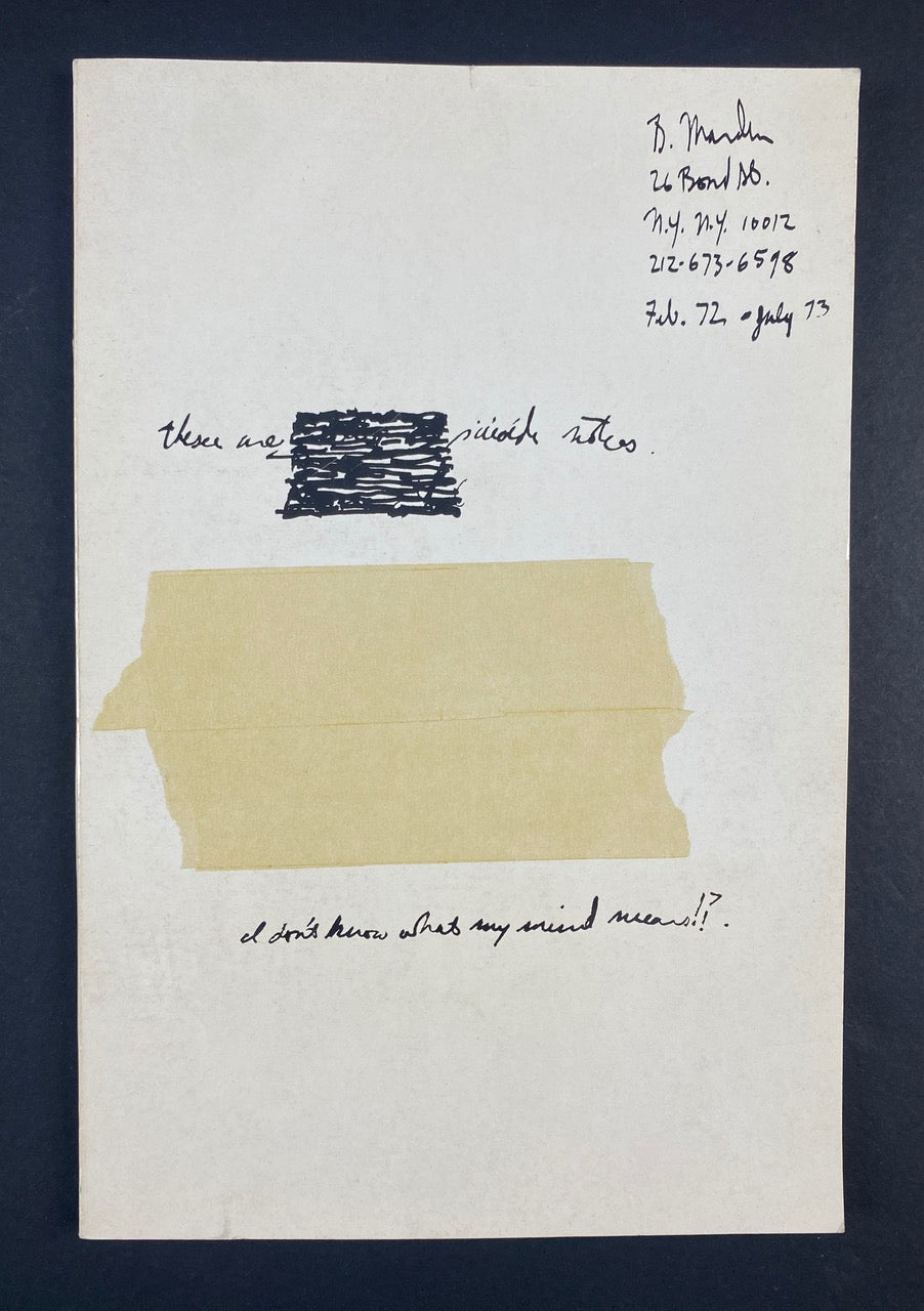 Brice Marden: Sucide Notes, 1974, First Edition - Softcover