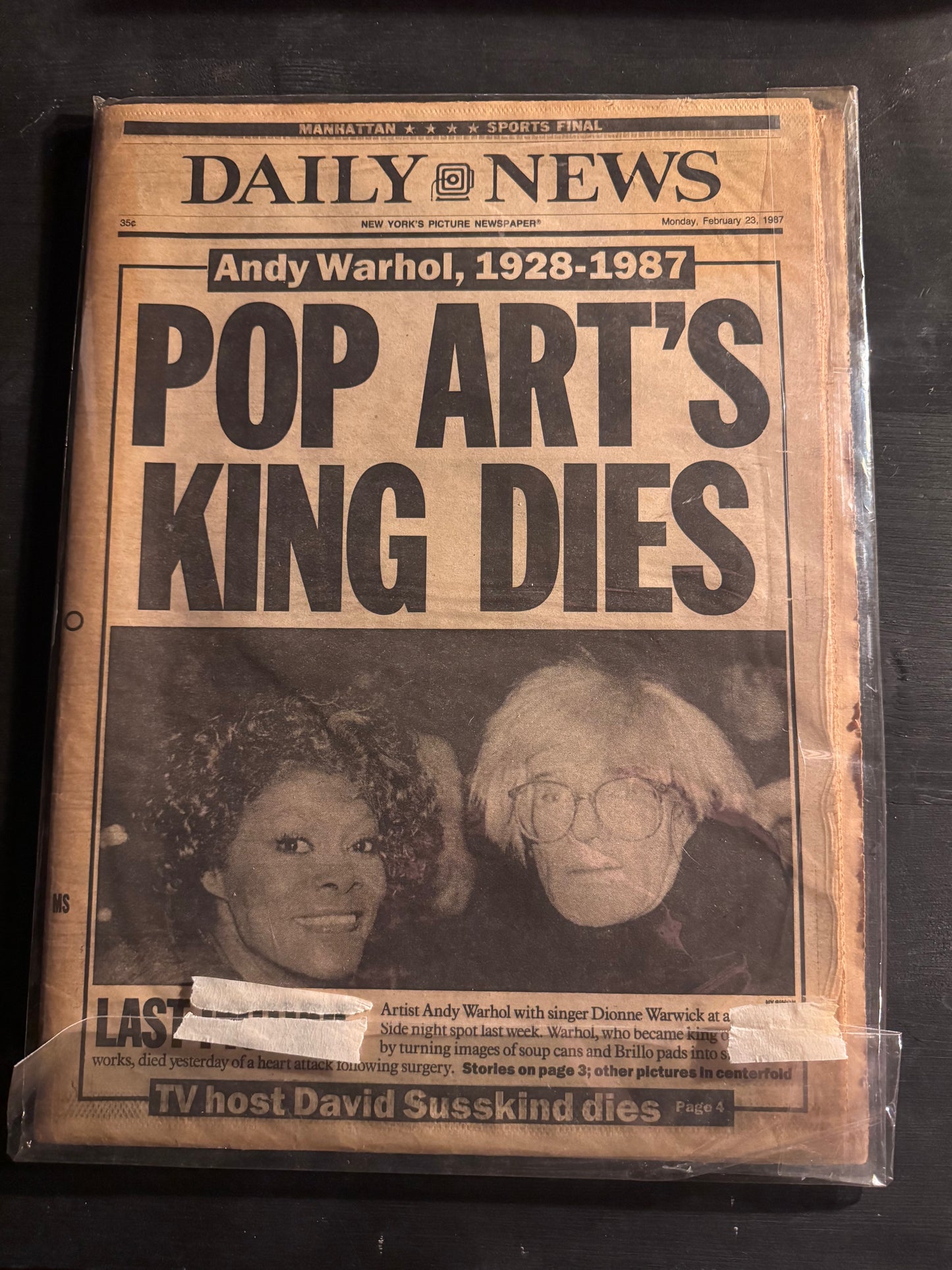 Andy Warhol – NY Daily News Todesmeldung (23. Februar 1987) – Originale Zeitung