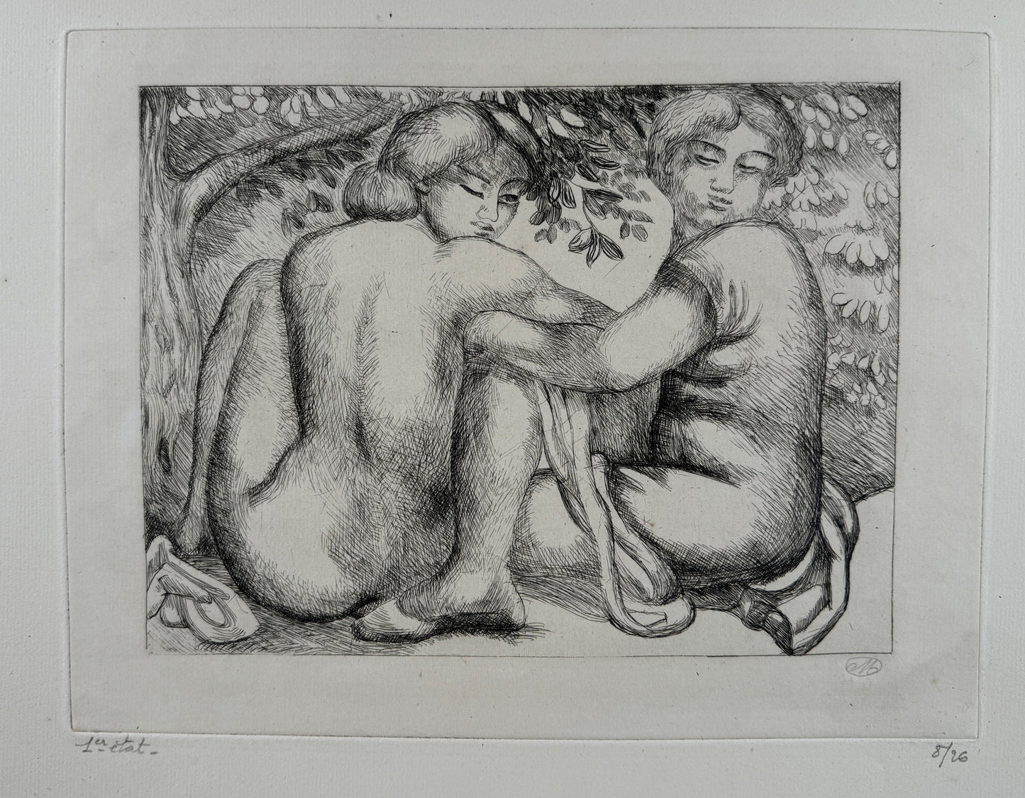 Radierung Aristide MAILLOL (1861-1944) Deux femmes assises sous les feuillages (1928/29)