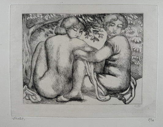 Radierung Aristide MAILLOL (1861-1944) Deux femmes assises sous les feuillages (1928/29)